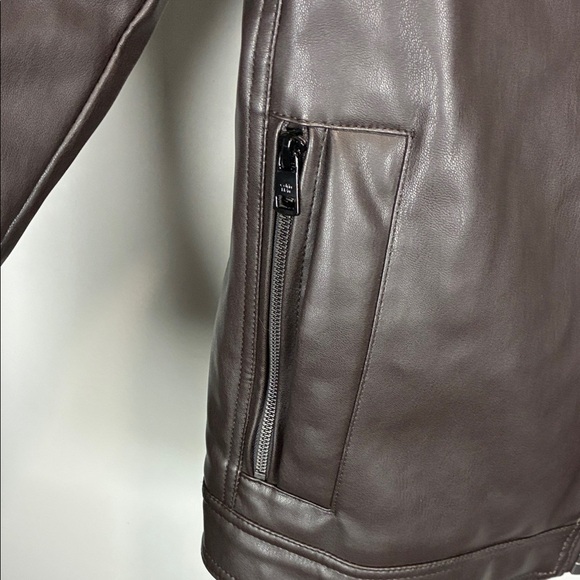 Calvin Klein Dark Brown Faux Leather Moto Jacket - Picture 6 of 16